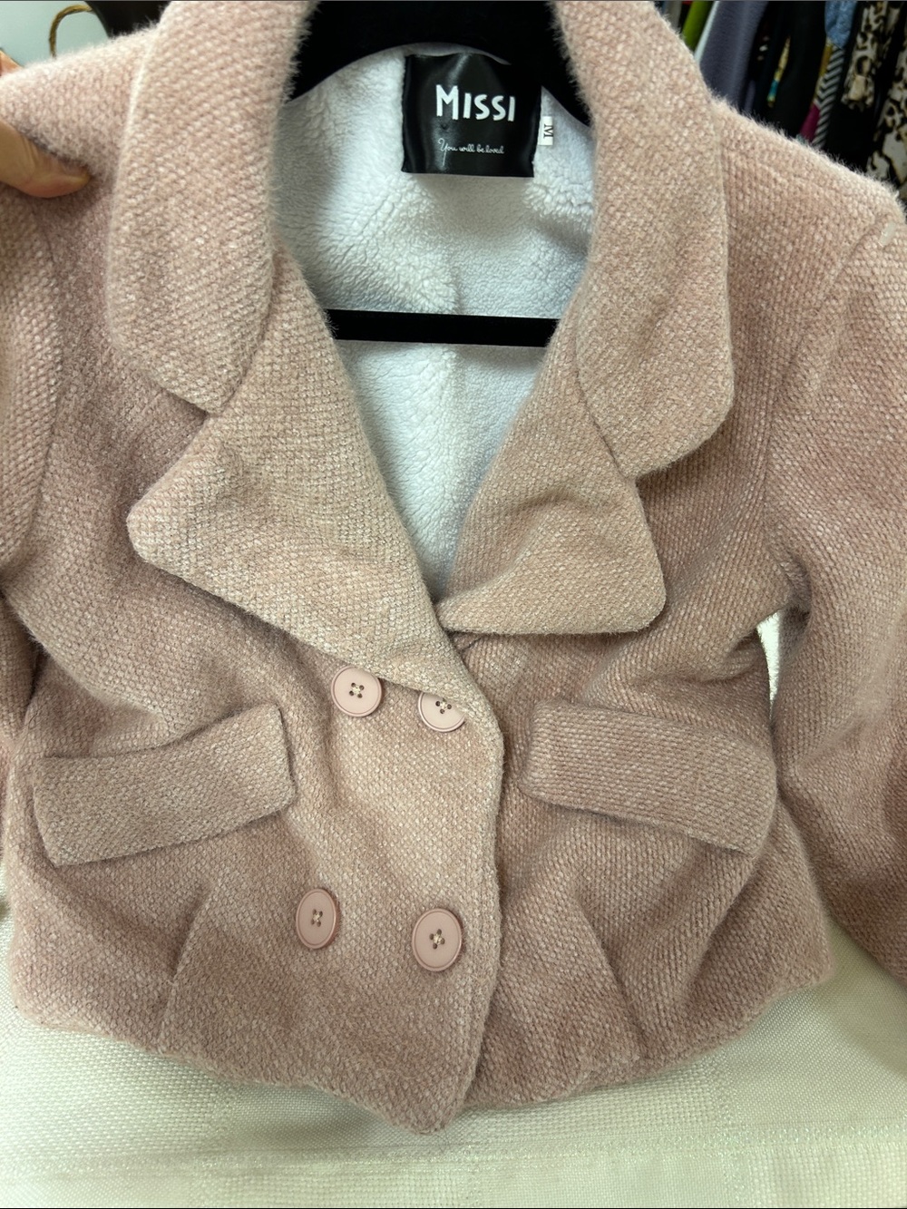 MISSI Blush Pink Double-Breasted Cotton Pea Coat image 4